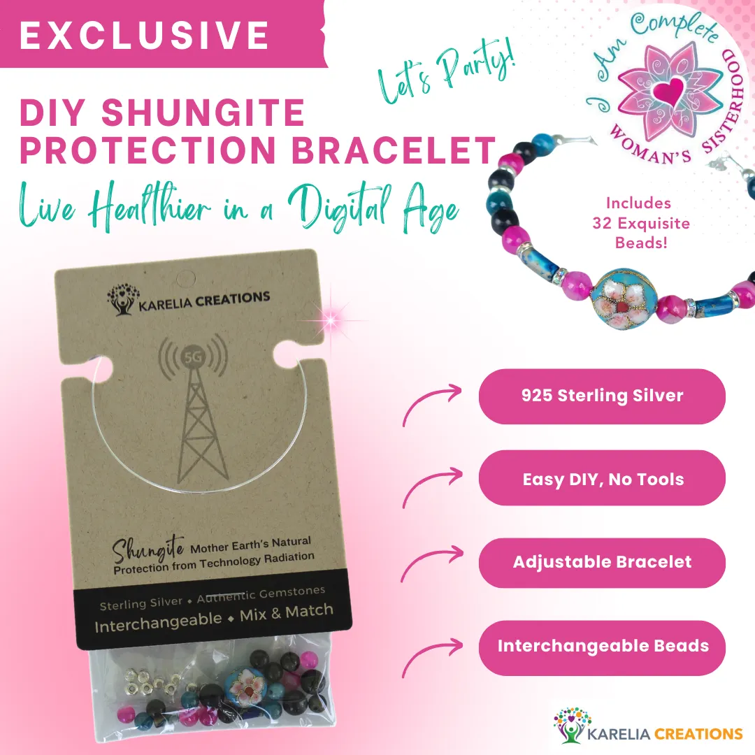 NEW! Exclusive for I Am Complete Woman's Sisterhood: Shungite Interchangeable Bangle-Style Bracelet Kit | 925 Sterling Silver | Easy DIY