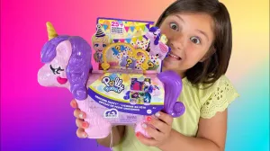 New Polly Pocket Unicorn Party Large Compact Playset with Micro Polly & Lila Dolls, 25  Surprises to Discover & Fun Princess Party Play Areas: Bouncy House, Castle, Swings, Water Floatie & More
