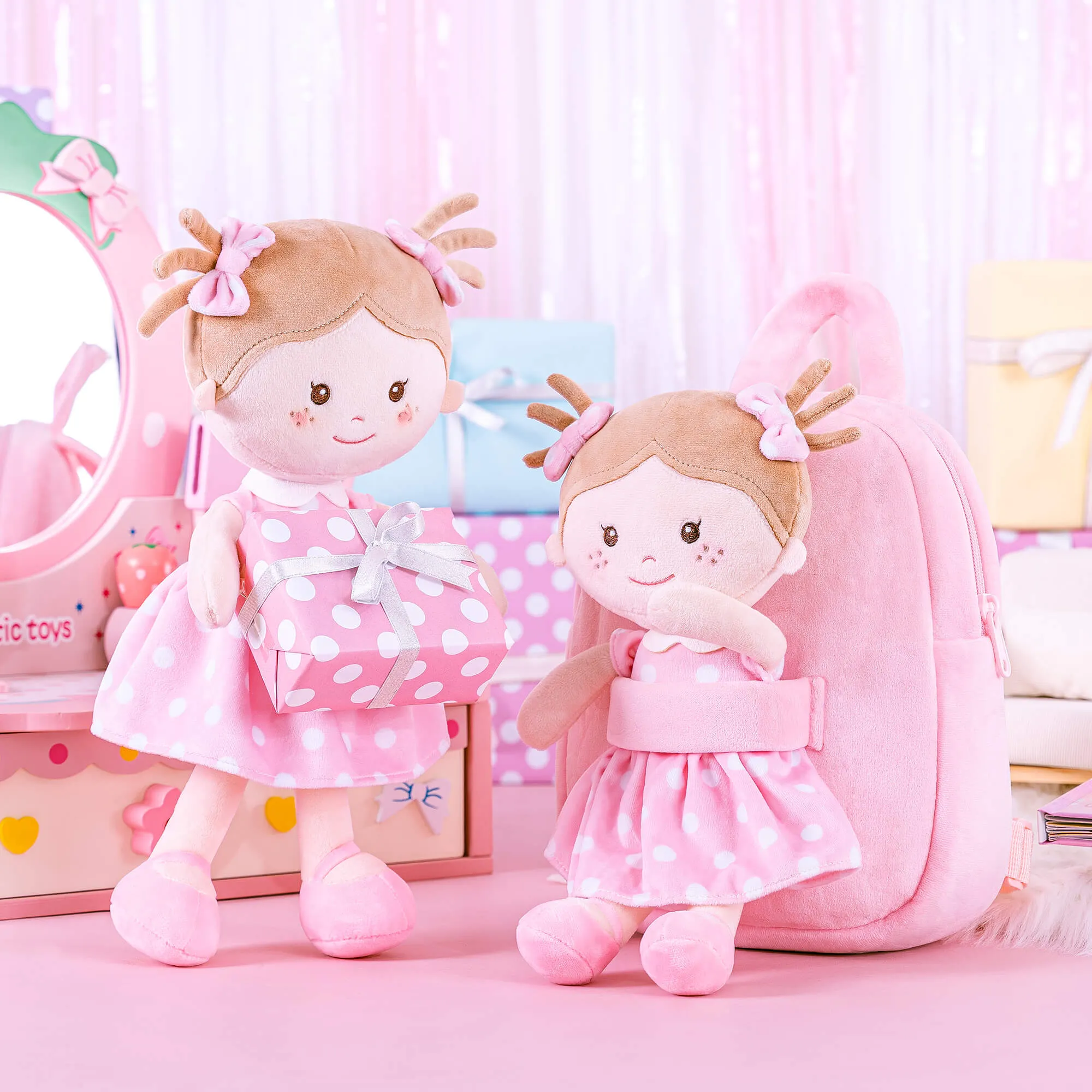 Onetoo 9-inch Toddler Girl Backpacks Girls Gift Polka Dot Series Dolls Backpack Pink