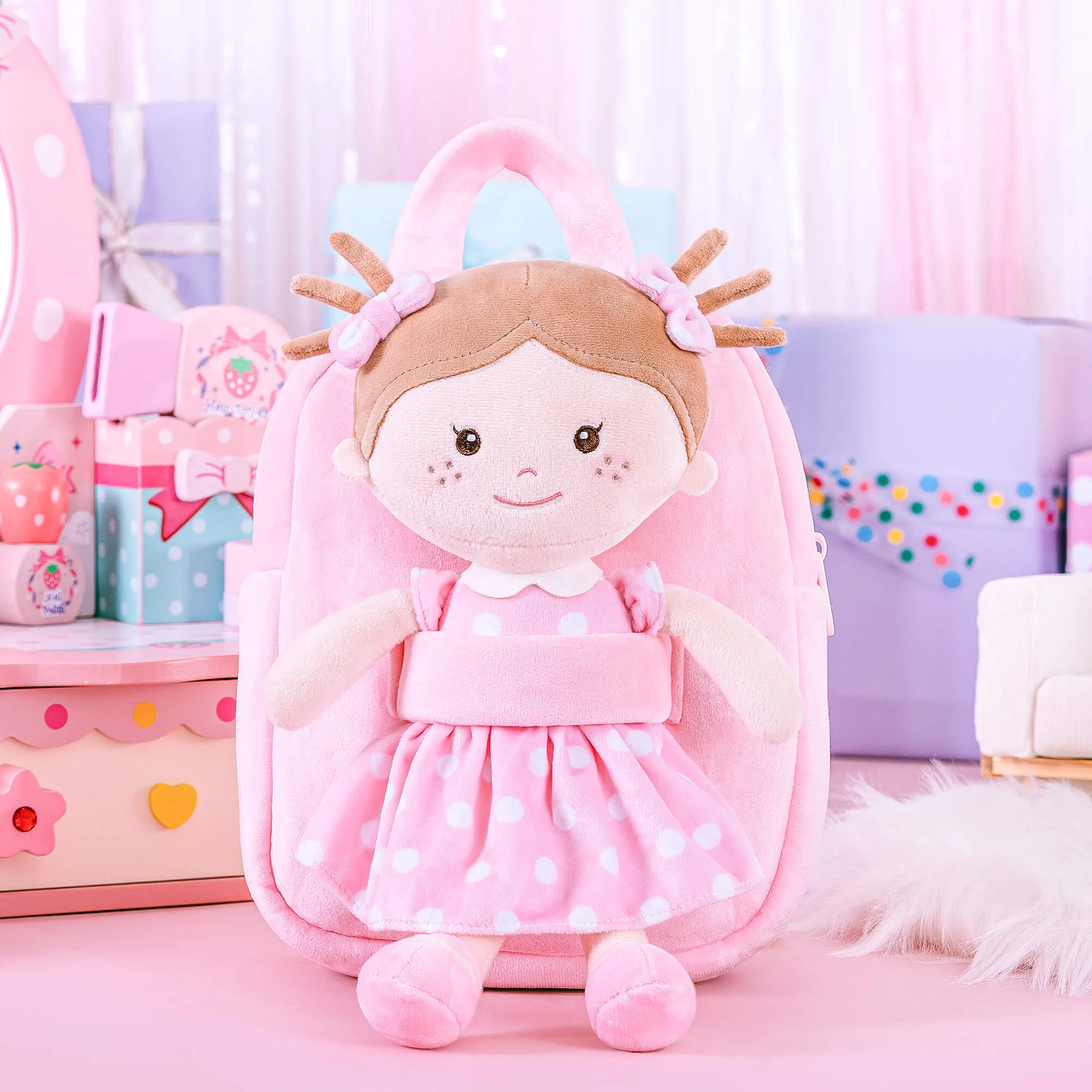 Onetoo 9-inch Toddler Girl Backpacks Girls Gift Polka Dot Series Dolls Backpack Pink