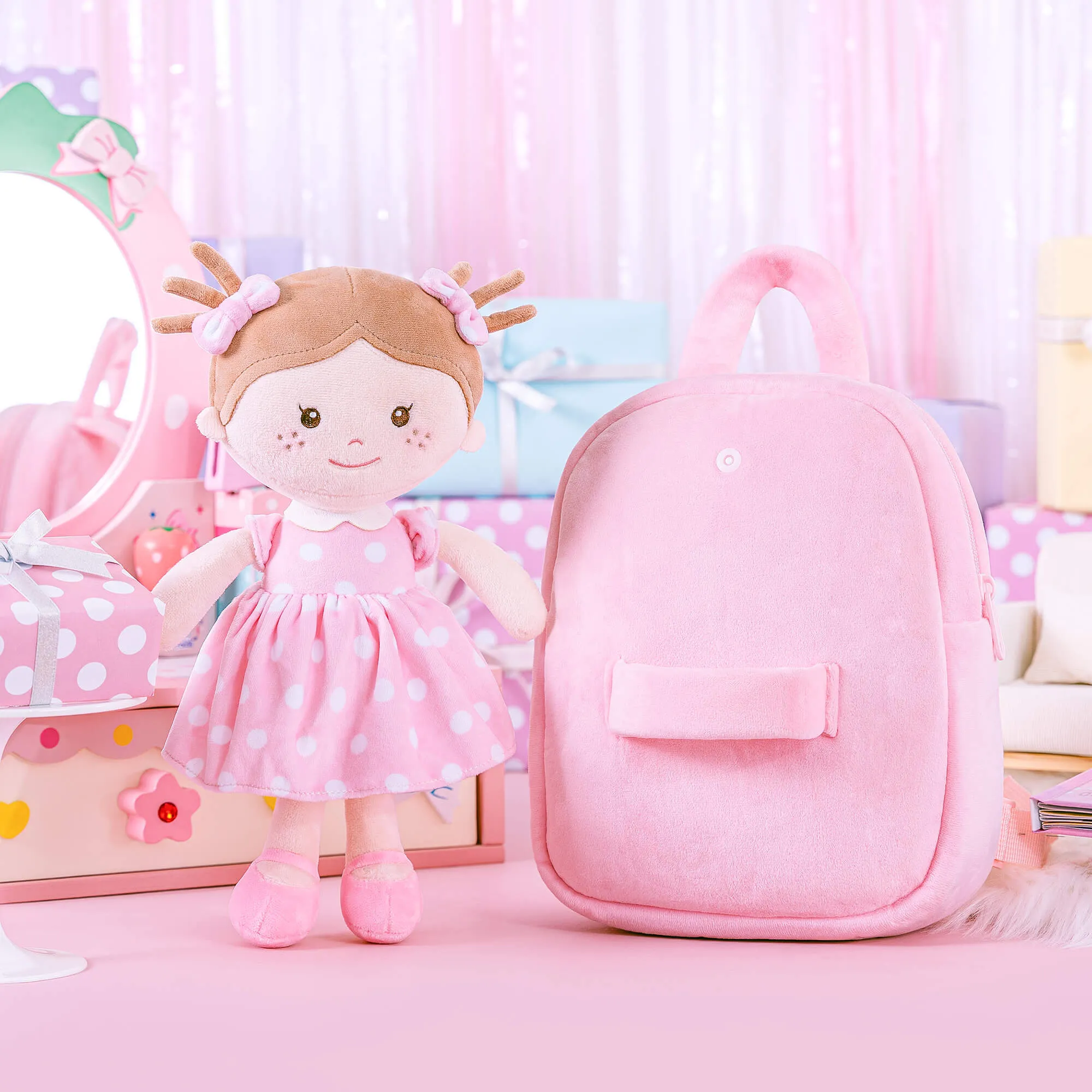 Onetoo 9-inch Toddler Girl Backpacks Girls Gift Polka Dot Series Dolls Backpack Pink