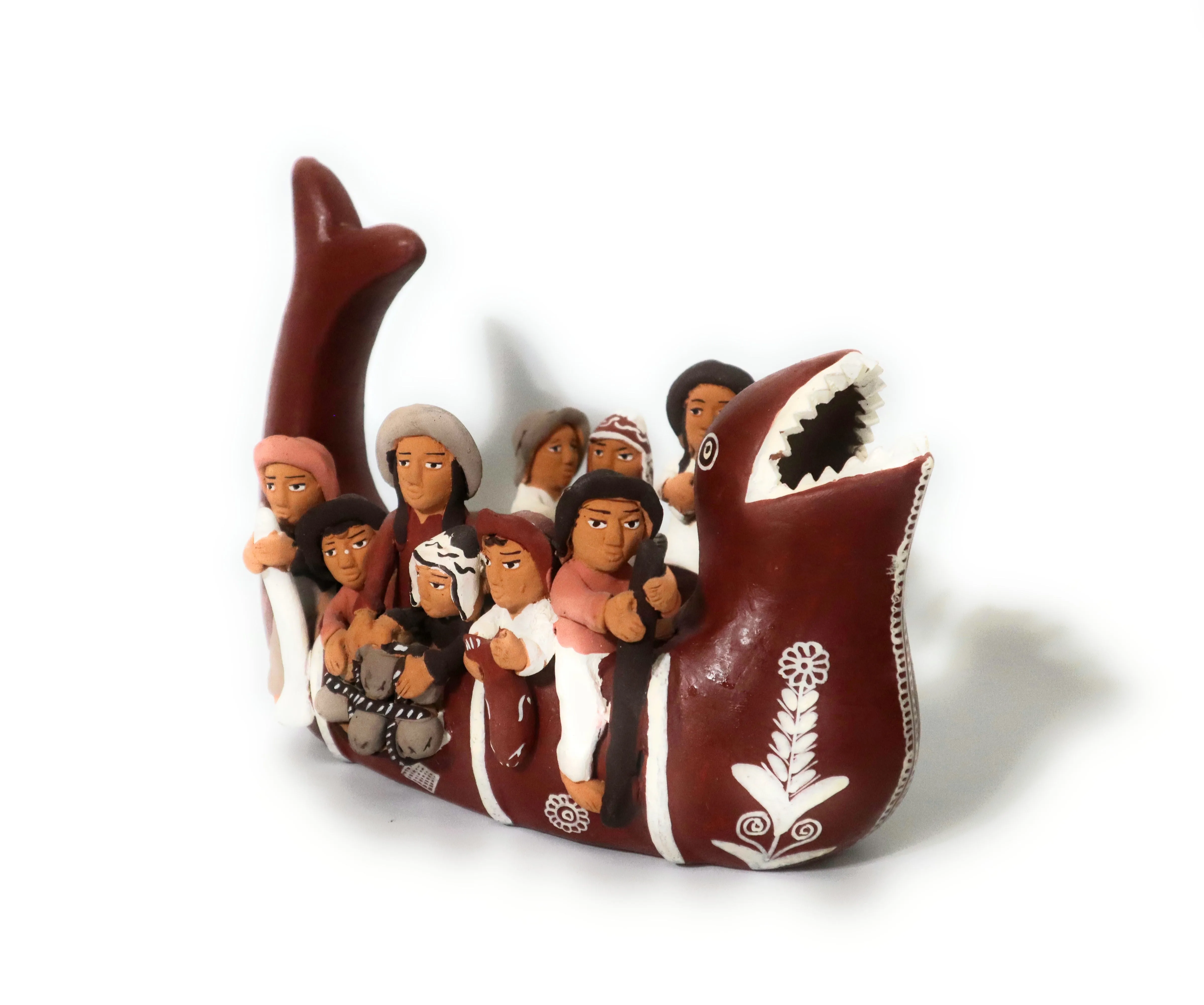 Peruvian Folk Art Fishermen in Boat Peruvian Quinua Ayachucho Ceramic 7" Tall