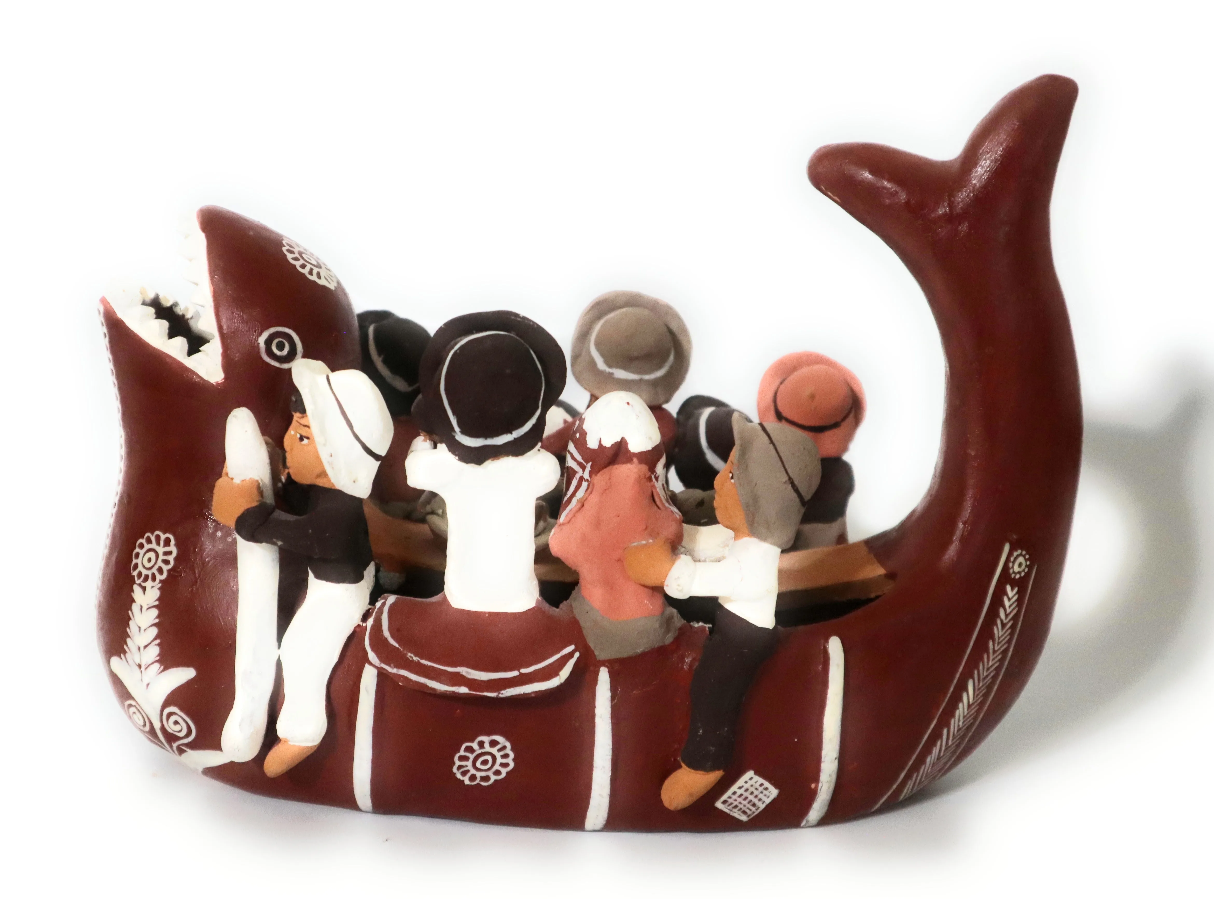 Peruvian Folk Art Fishermen in Boat Peruvian Quinua Ayachucho Ceramic 7" Tall