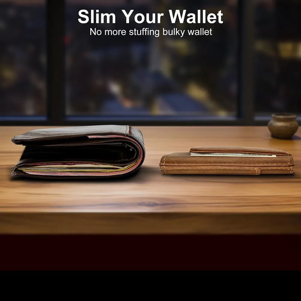 Pop-up Wallet for Men Genuine Leather Magnetic Money Clip
