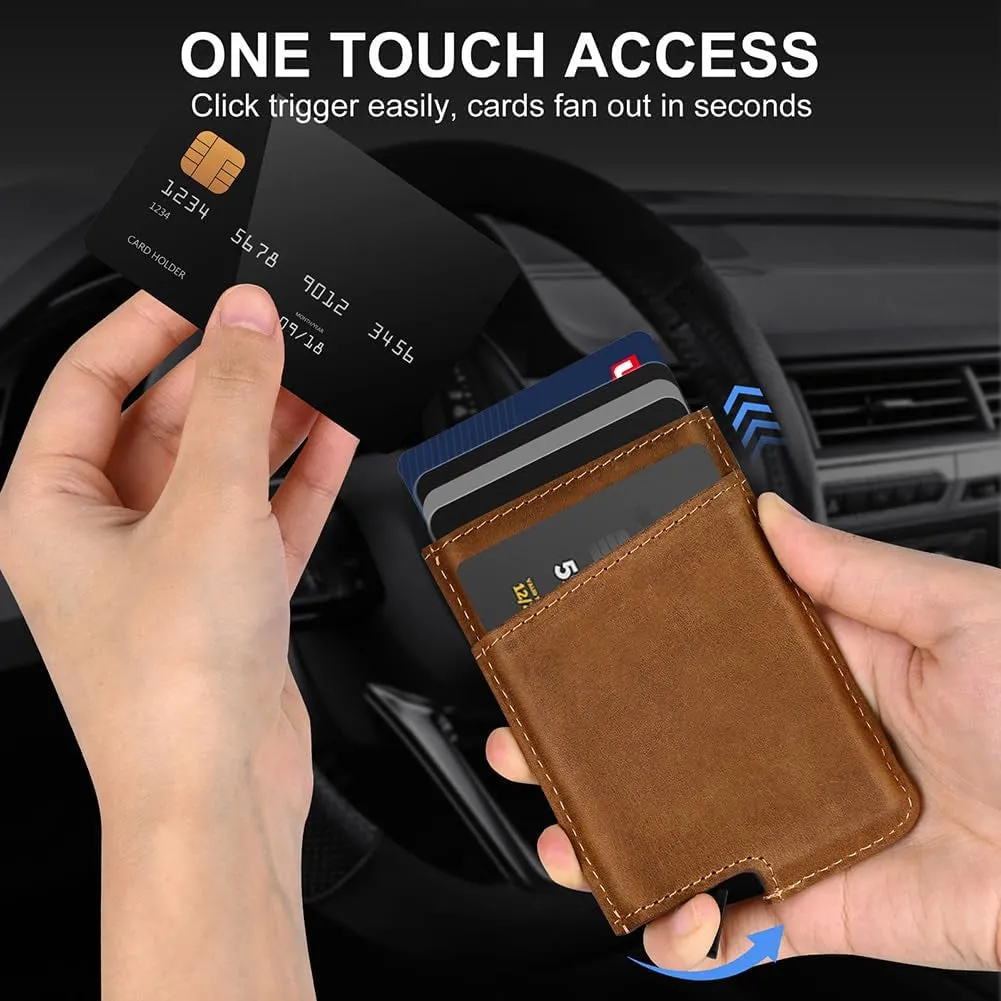 Pop-up Wallet for Men Genuine Leather Magnetic Money Clip