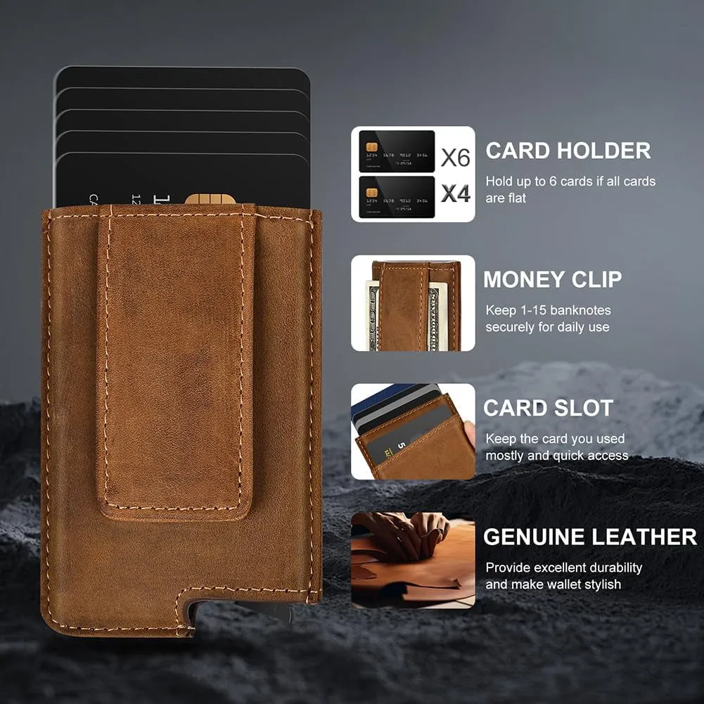 Pop-up Wallet for Men Genuine Leather Magnetic Money Clip