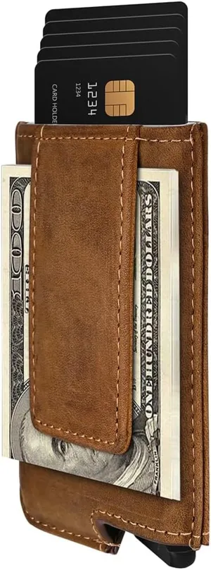 Pop-up Wallet for Men Genuine Leather Magnetic Money Clip