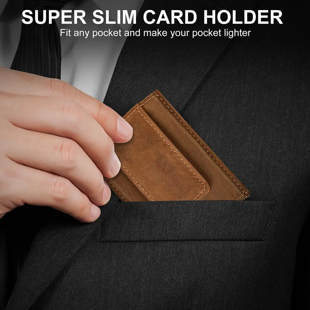 Pop-up Wallet for Men Genuine Leather Magnetic Money Clip