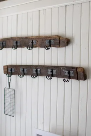Recycled Wood Coat Rack with Five Wire Hooks (Pack of 2)