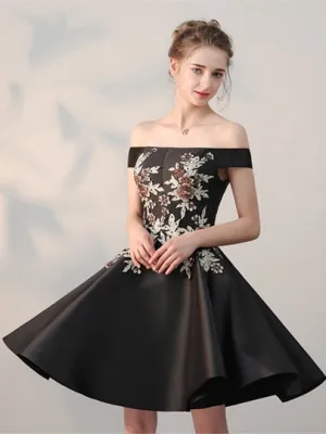 Red & Black Embroidery Short Homecoming Dress