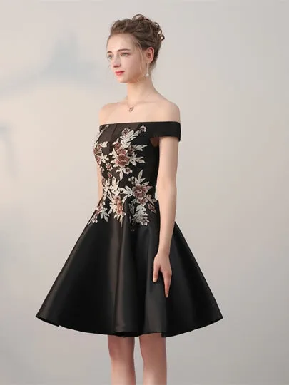 Red & Black Embroidery Short Homecoming Dress
