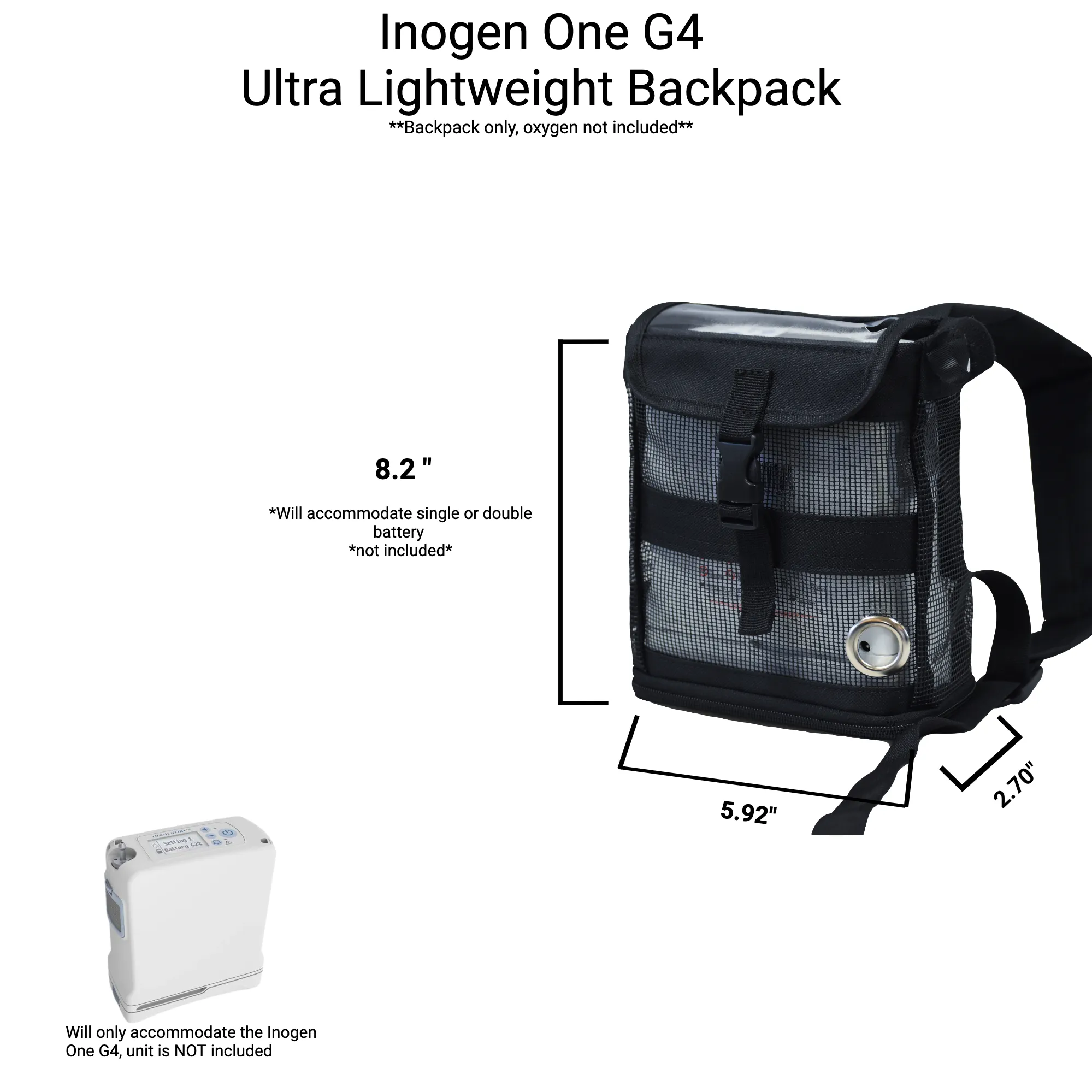 REFURBISHED Inogen One G4 & OxyGo Fit Ultra Lightweight Backpack NO POCKETS - Black