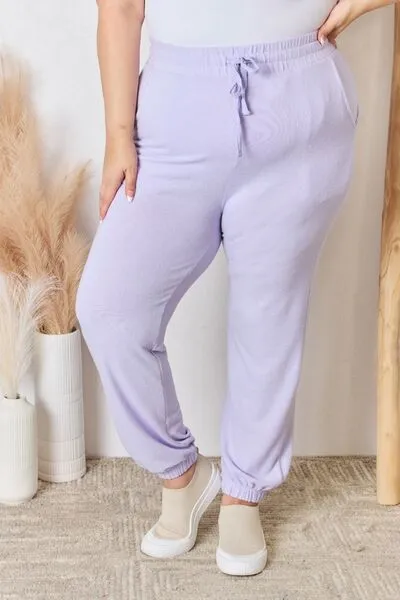 Risen Full Size Drawstring Ultra Soft Knit Jogger Pants
