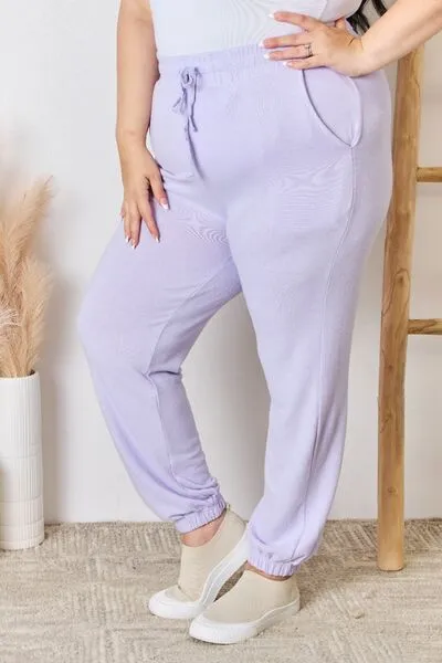 Risen Full Size Drawstring Ultra Soft Knit Jogger Pants