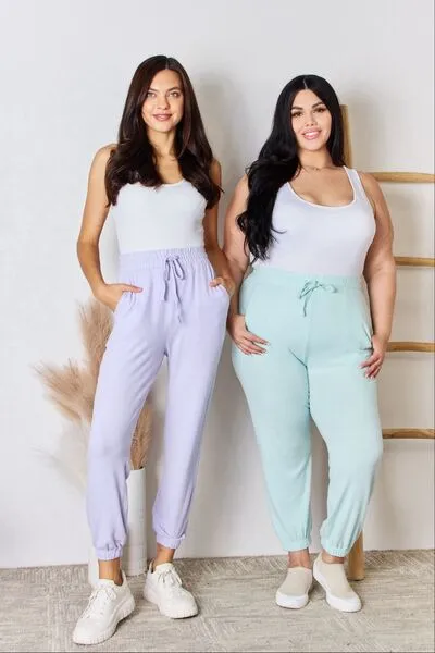 Risen Full Size Drawstring Ultra Soft Knit Jogger Pants