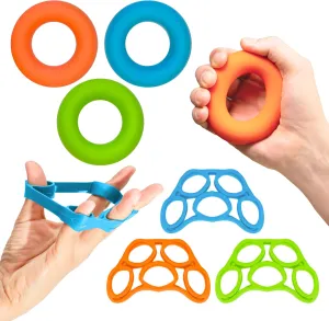 RMS Hand Grip Trainer Kit, 3 Hand Grips & 3 Finger Stretchers – Increase Hand Strength