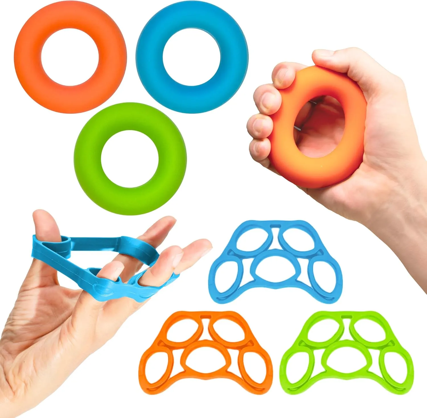 RMS Hand Grip Trainer Kit, 3 Hand Grips & 3 Finger Stretchers – Increase Hand Strength