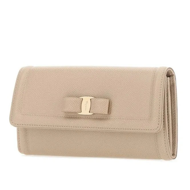 Salvatore Ferragamo Vara Bow Long Wallet in Macadamia Beige