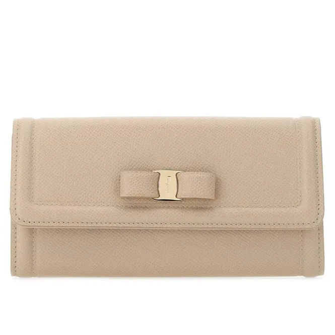 Salvatore Ferragamo Vara Bow Long Wallet in Macadamia Beige