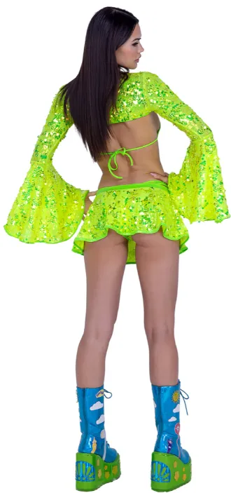 Sequin Bell Sleeve Shrug - Neon Yellow 6541