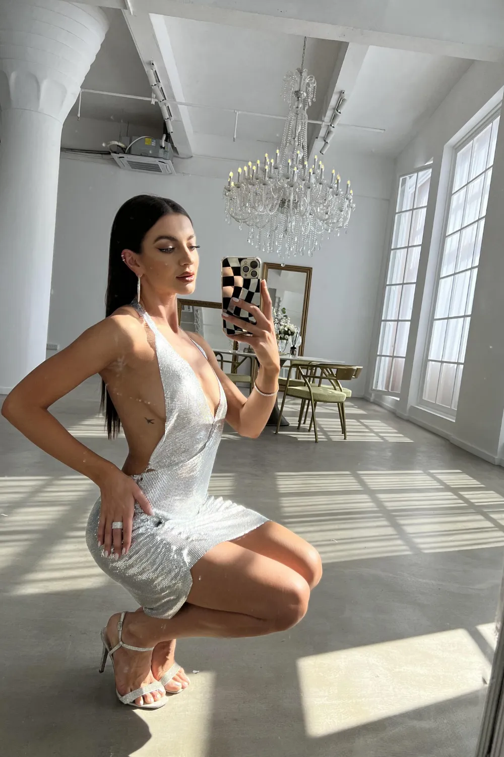 Silver Chainmail Mini Dress w. Drawstring Look