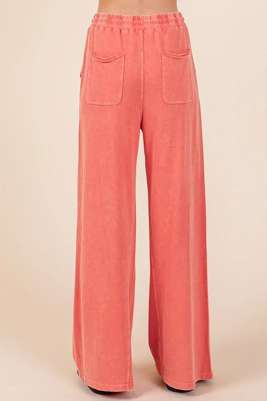 Size Large Orange Mineral Wash French Terry Drawstring Wide Leg Pants