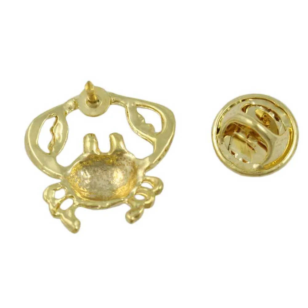 Small Gold-plated Crab with Clear Crystal Lapel Tac Pin - RAP114C