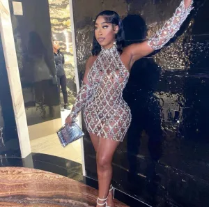 Sparkling Chandelier Gown Mini w/ Gloves- Clear Crystals