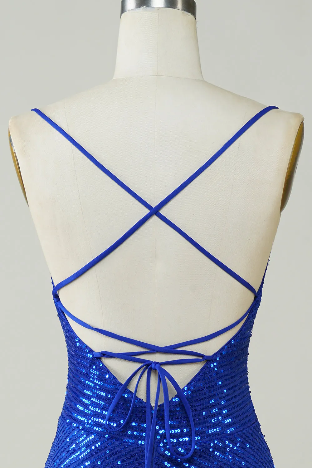 Sparkly Royal Blue Bodycon Spaghetti Straps Sequins Short Homecoming Dress