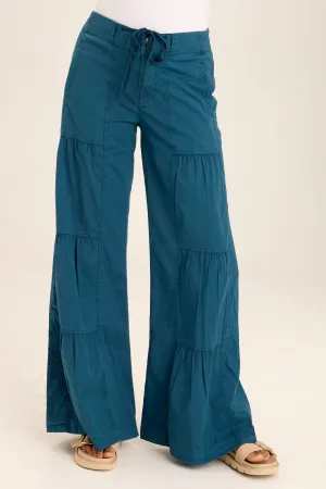 Tiered Wide Leg Drawstring Flare Ruched Pant