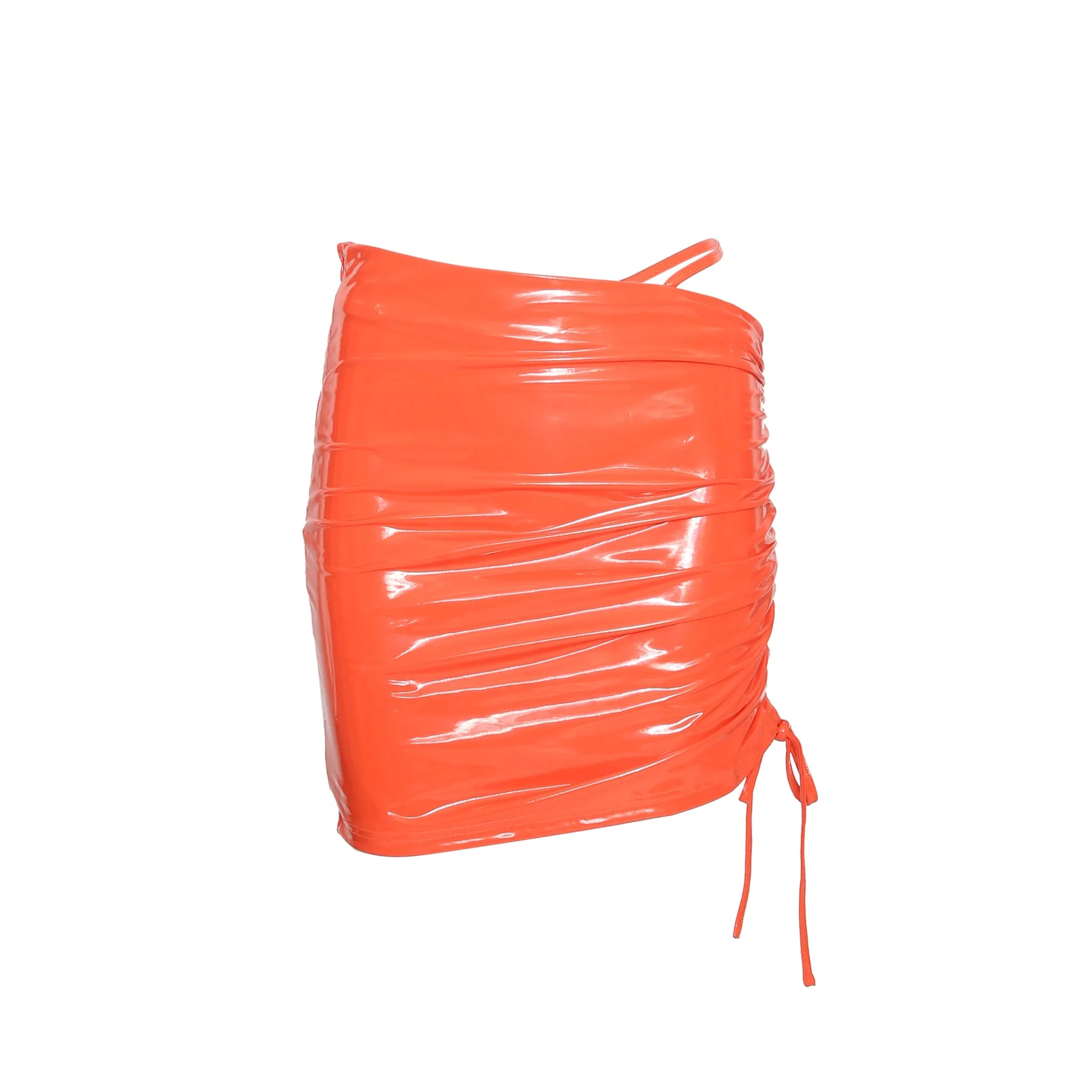 TRENDY ORANGE VEGAN LEATHER SKIRT