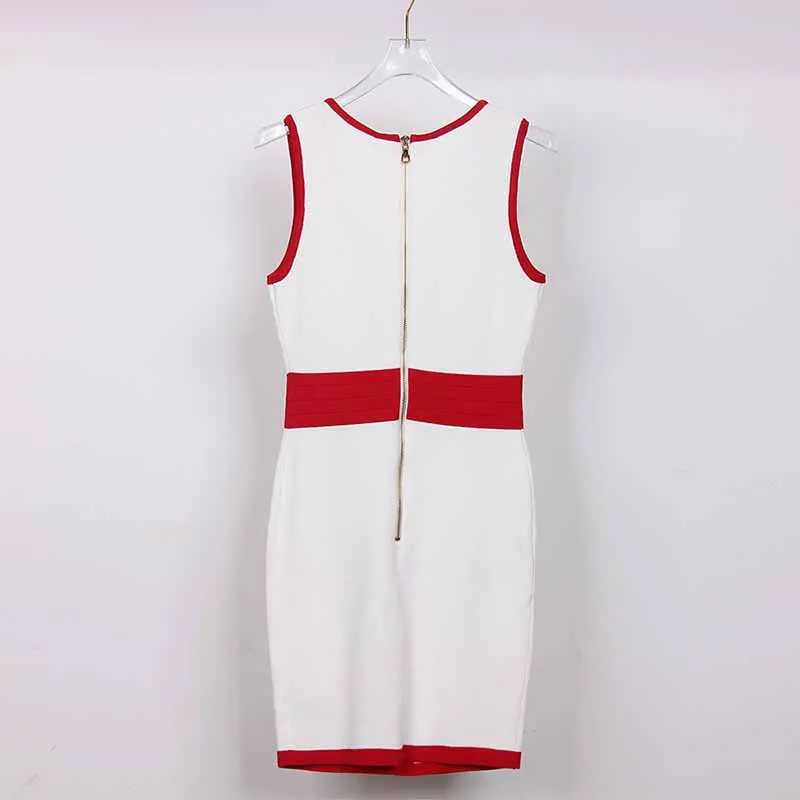 Women Red and white Sleeveless Mini-knitted Dress