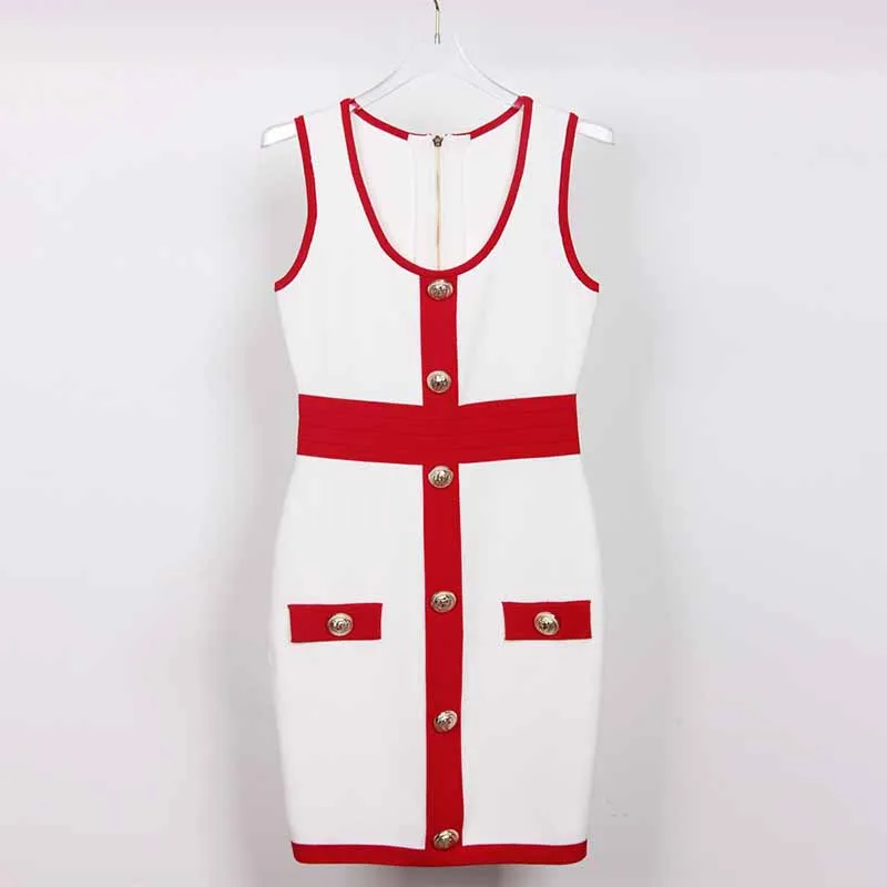 Women Red and white Sleeveless Mini-knitted Dress