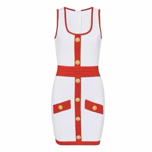 Women Red and white Sleeveless Mini-knitted Dress